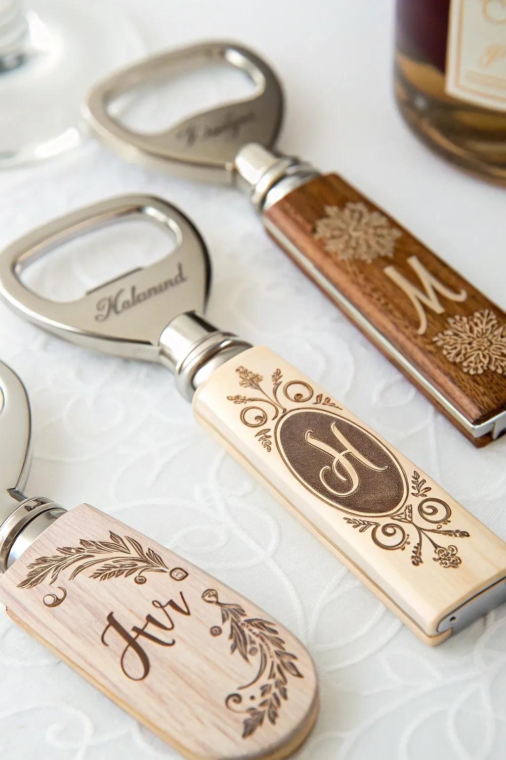 Bespoke cork removers providing a practical, memorable wedding keepsake