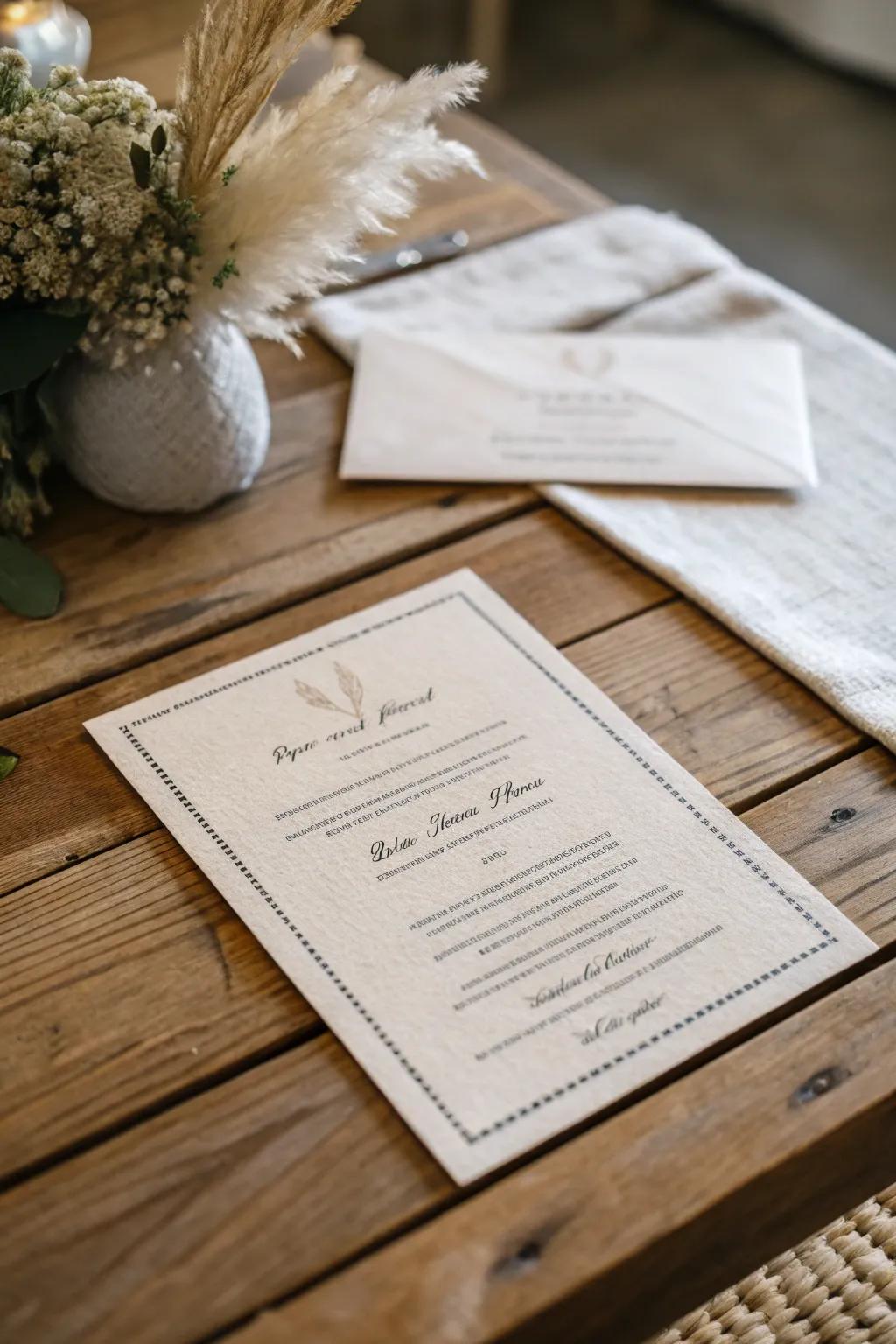 Announcement with a fiber-layered backdrop displayed on a wooden surface.