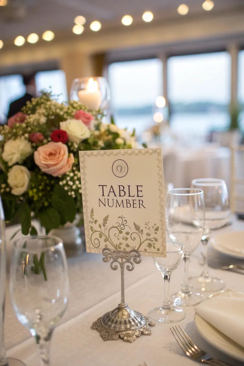 Inscribed numerals infuse a playful element into your wedding design.