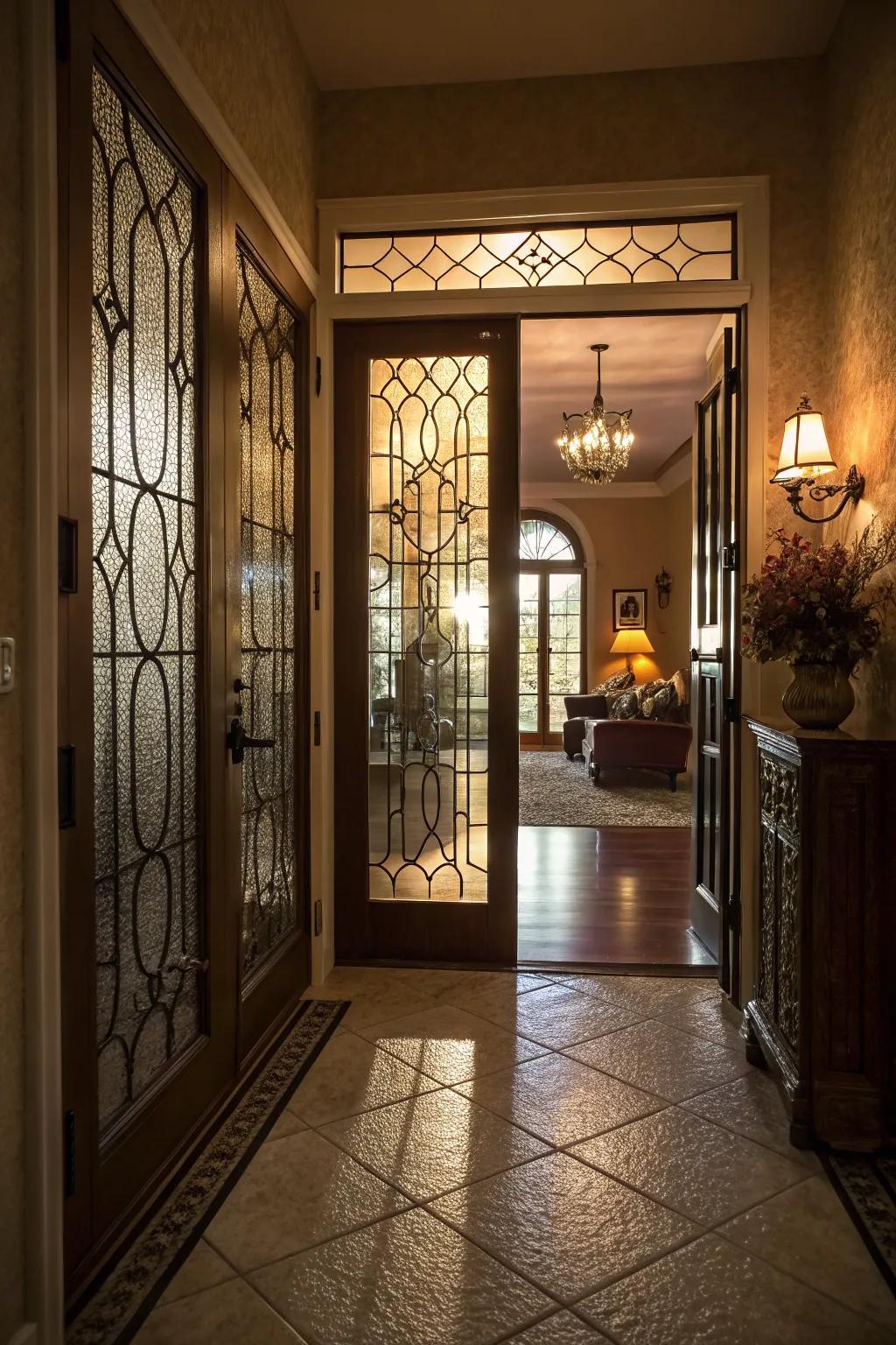 Structured glass harmonizes seclusion with refinement.