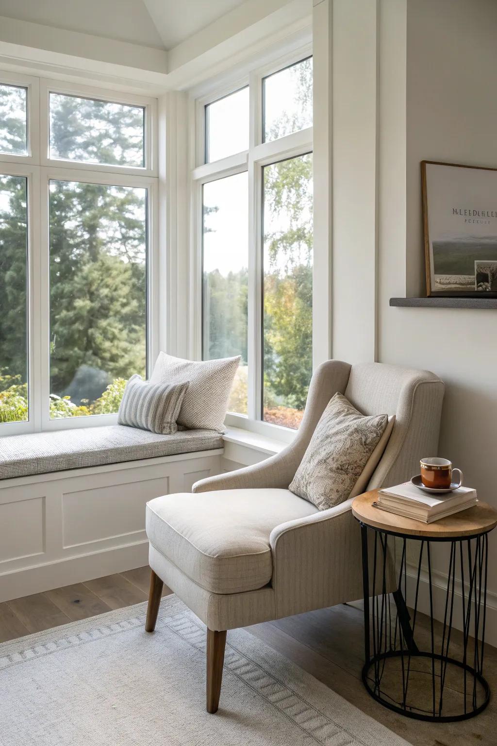 A minimalist window reading nook featuring a contemporary touch.