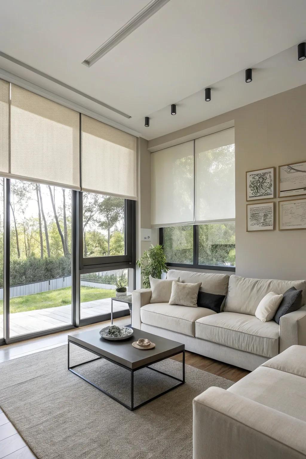 Achieve a simple style with sleek roller shades.