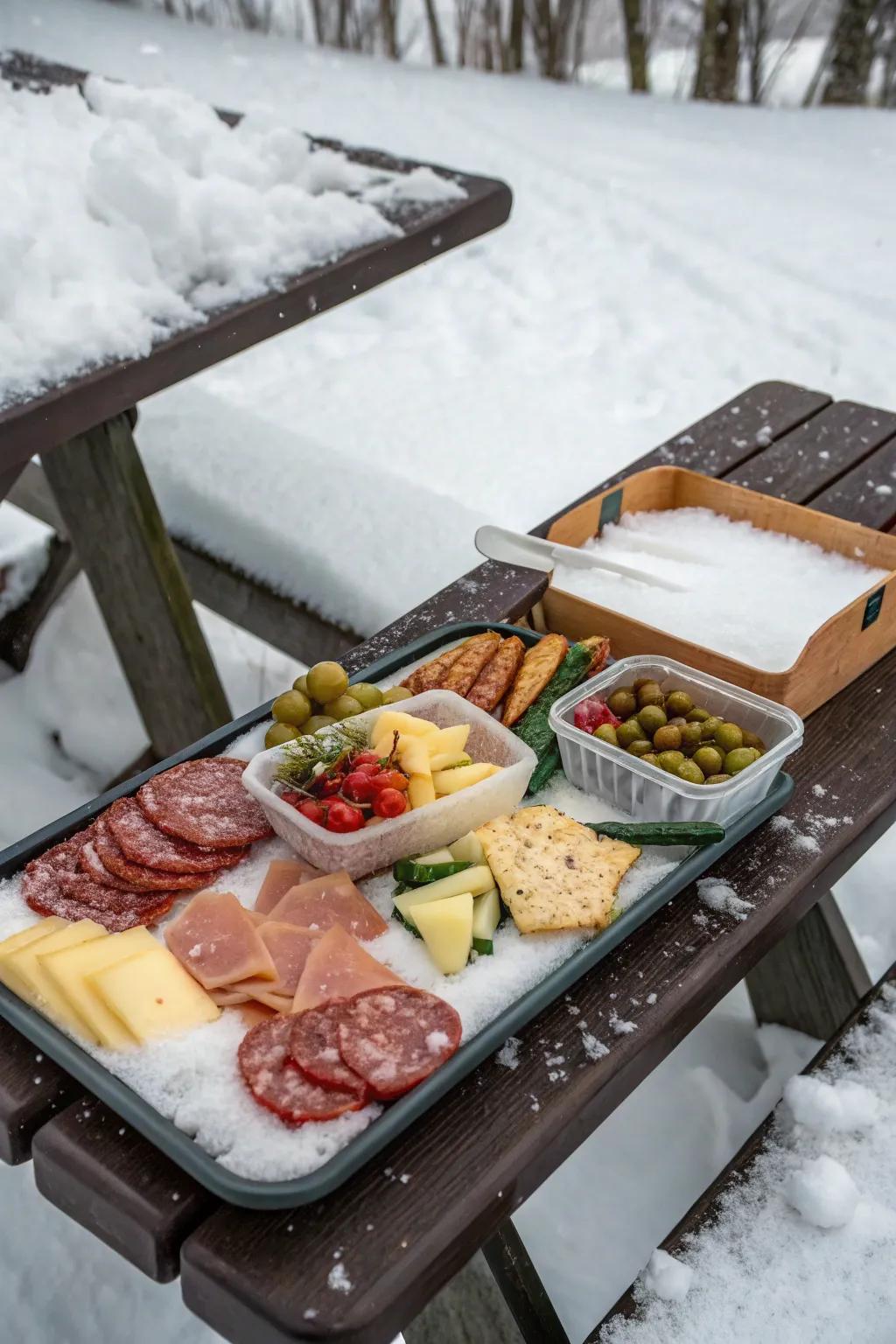 A charcuterie board brings sophistication to a winter picnic.