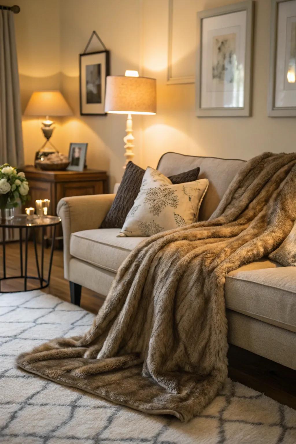 Faux fur throws bring warmth and coziness to any space.