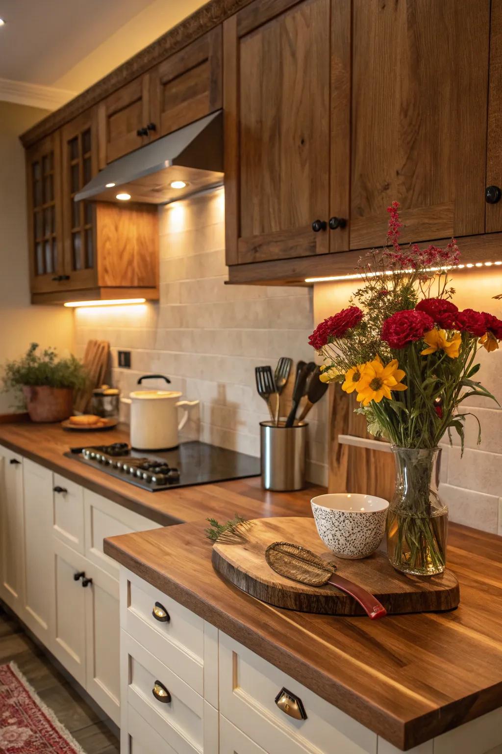 A walnut countertop exuding warmth and opulence.