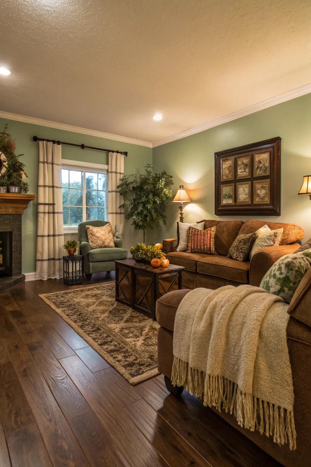 Inviting living space featuring timber flooring with textured hand-applied distress.