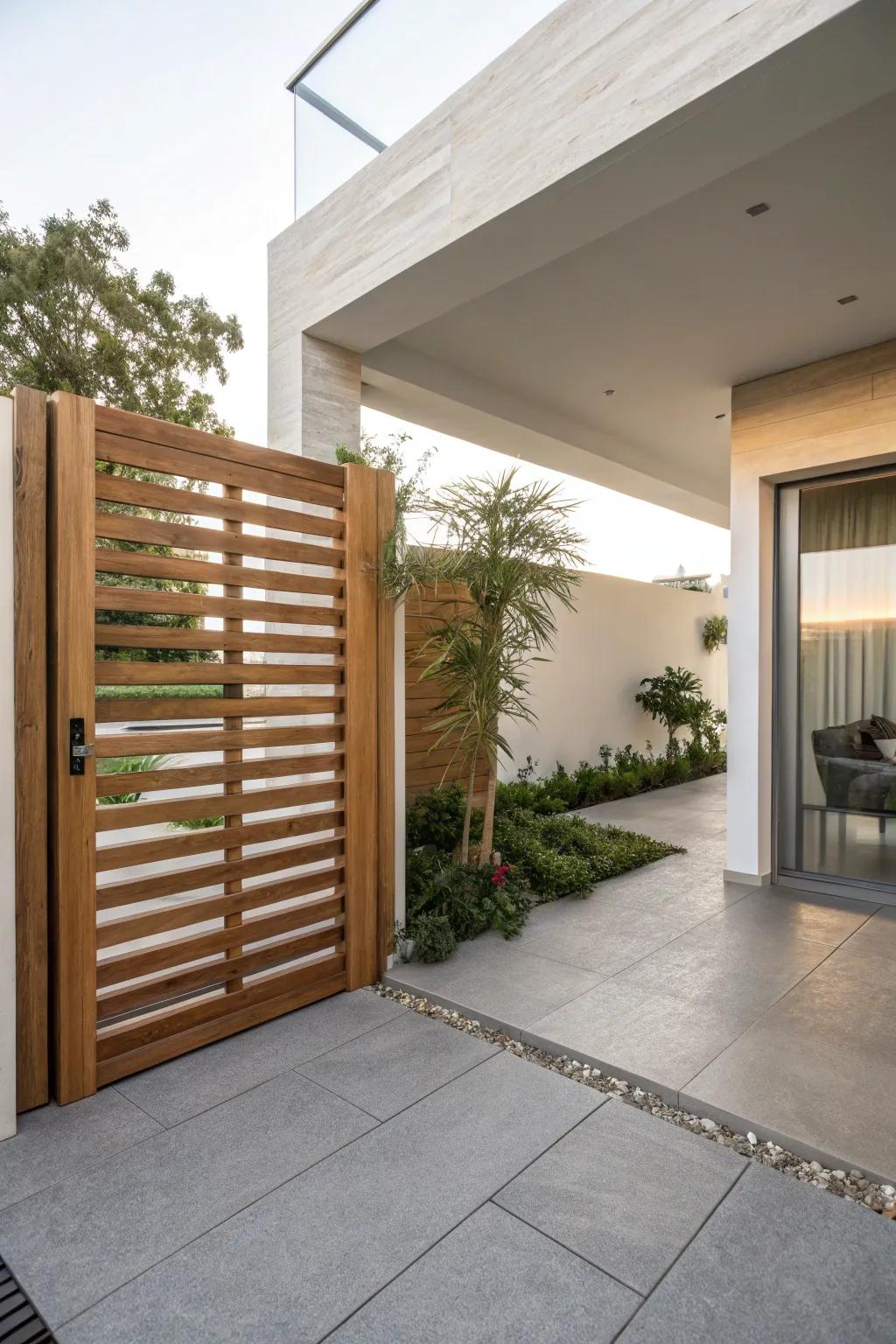 Horizontal strip gates provide a sleek and modern aesthetic.