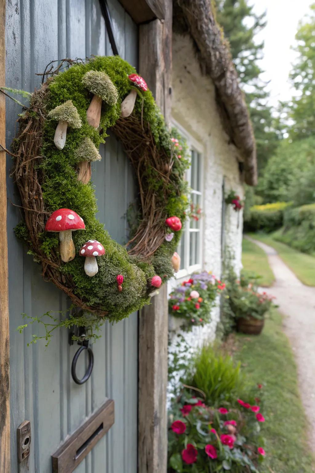 A wreath charming using woodland whimsy.