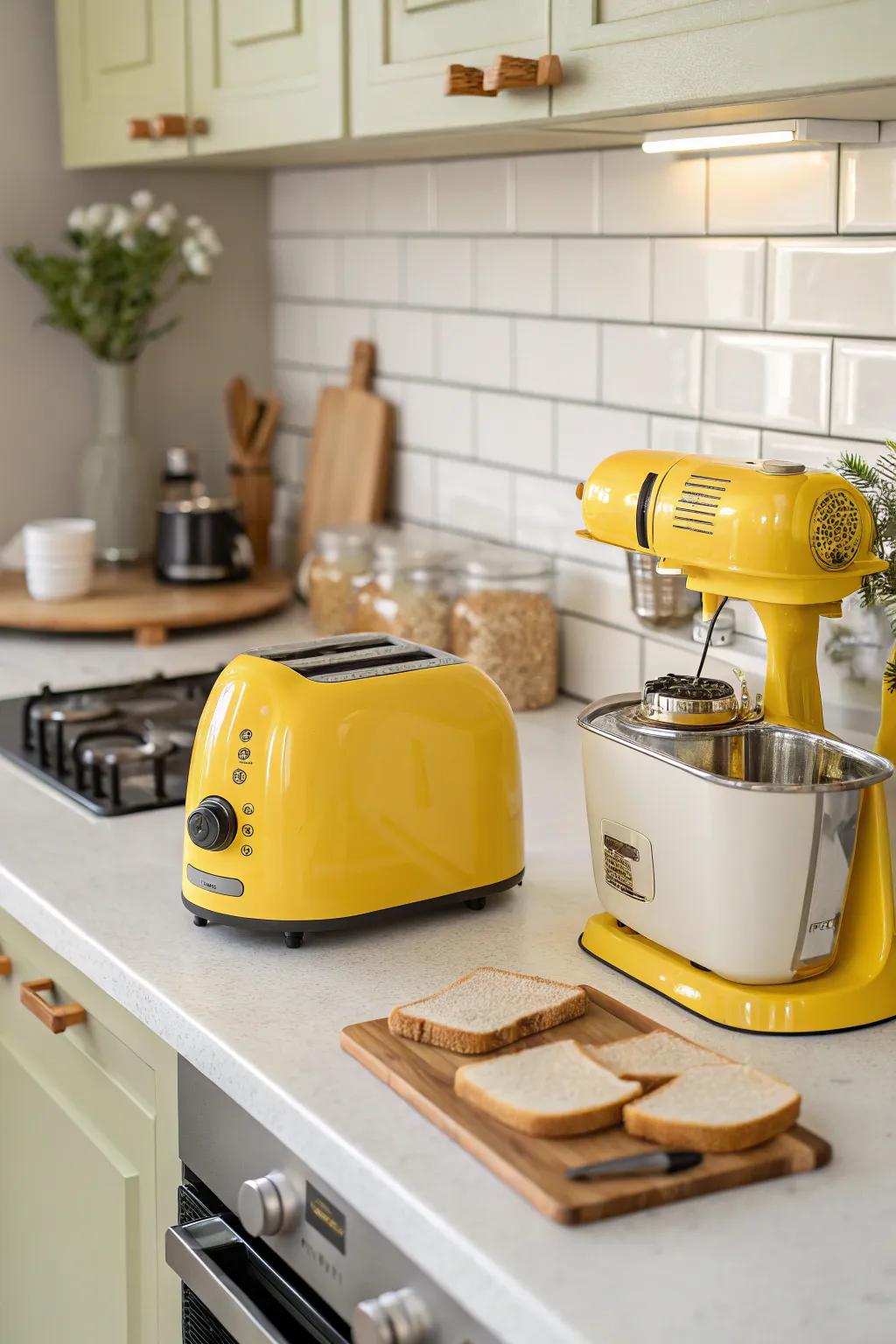 Yellow kitchen instruments offer a playful, functional burst of color.
