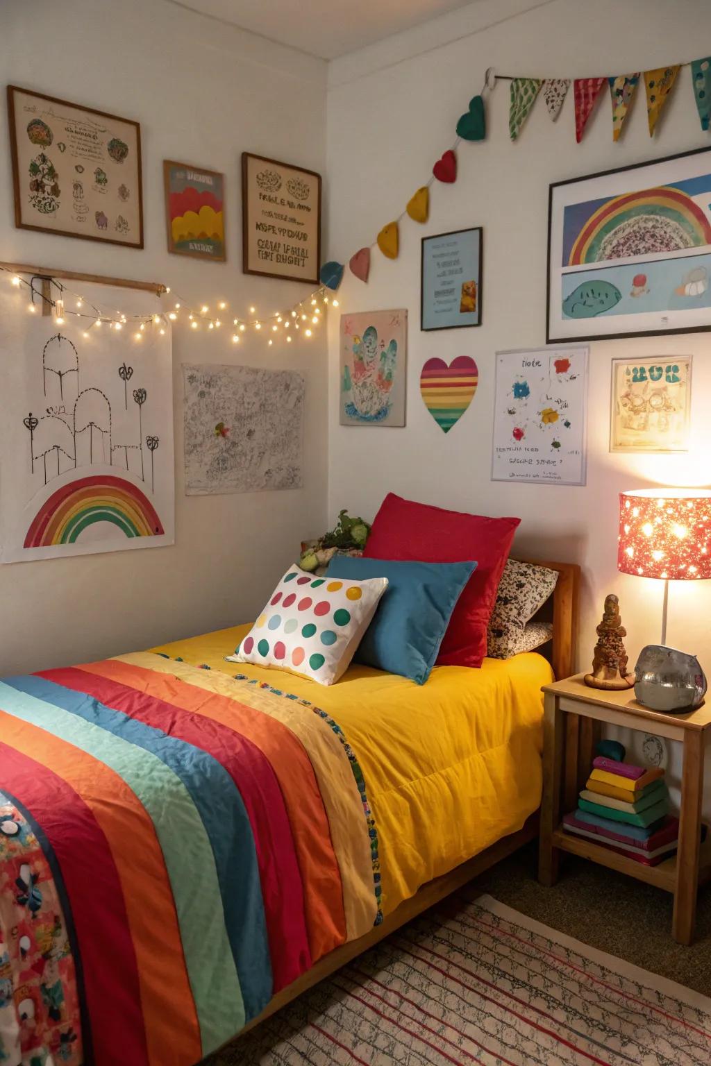 Colorful bedding introduces warmth and character to a boy's bedroom.