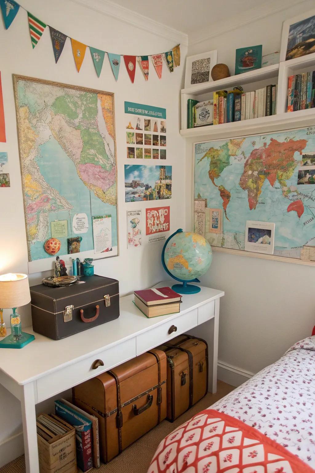 An individualized area showcasing ornamentation inspired by voyage escapades.
