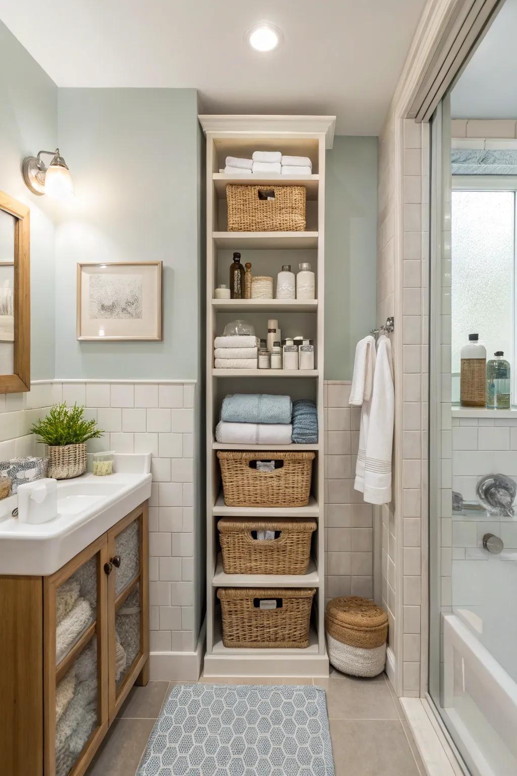 Vertical storing answers perfect area without cluttering the ground.