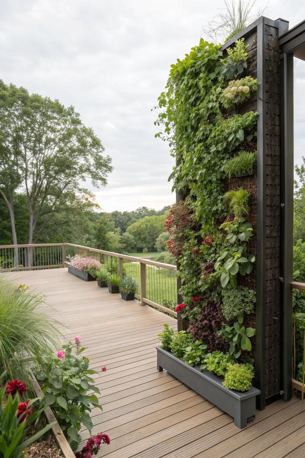 An elevated garden that adds lushness to the deck.