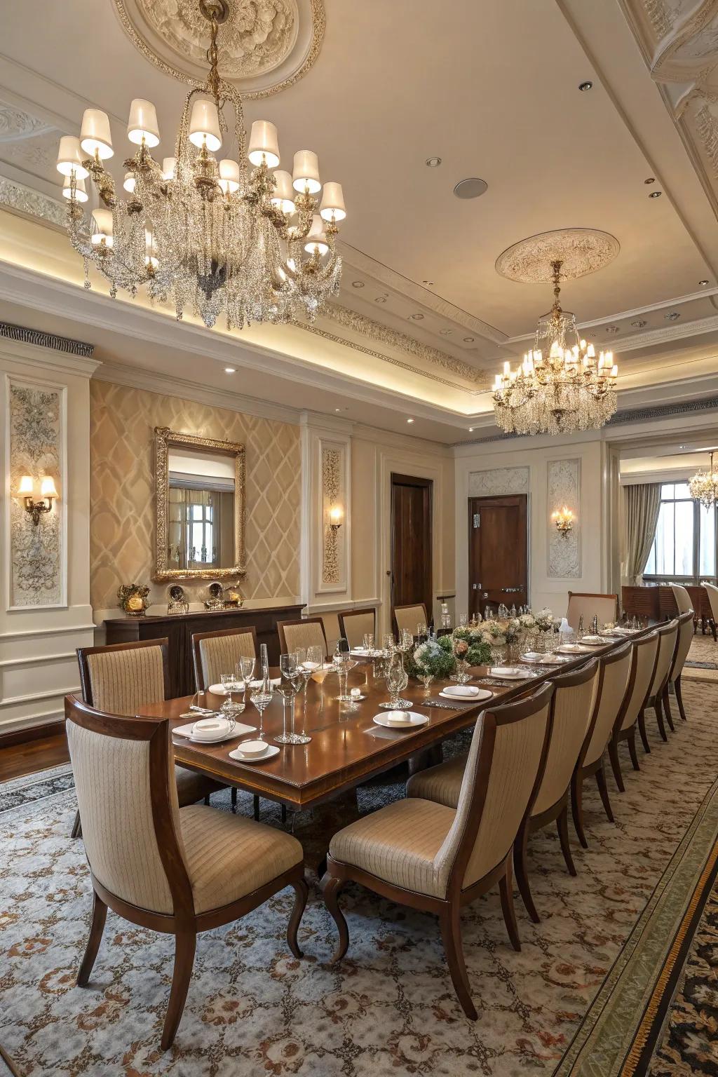 A formal dining ambiance suited for colonial-style social gatherings.