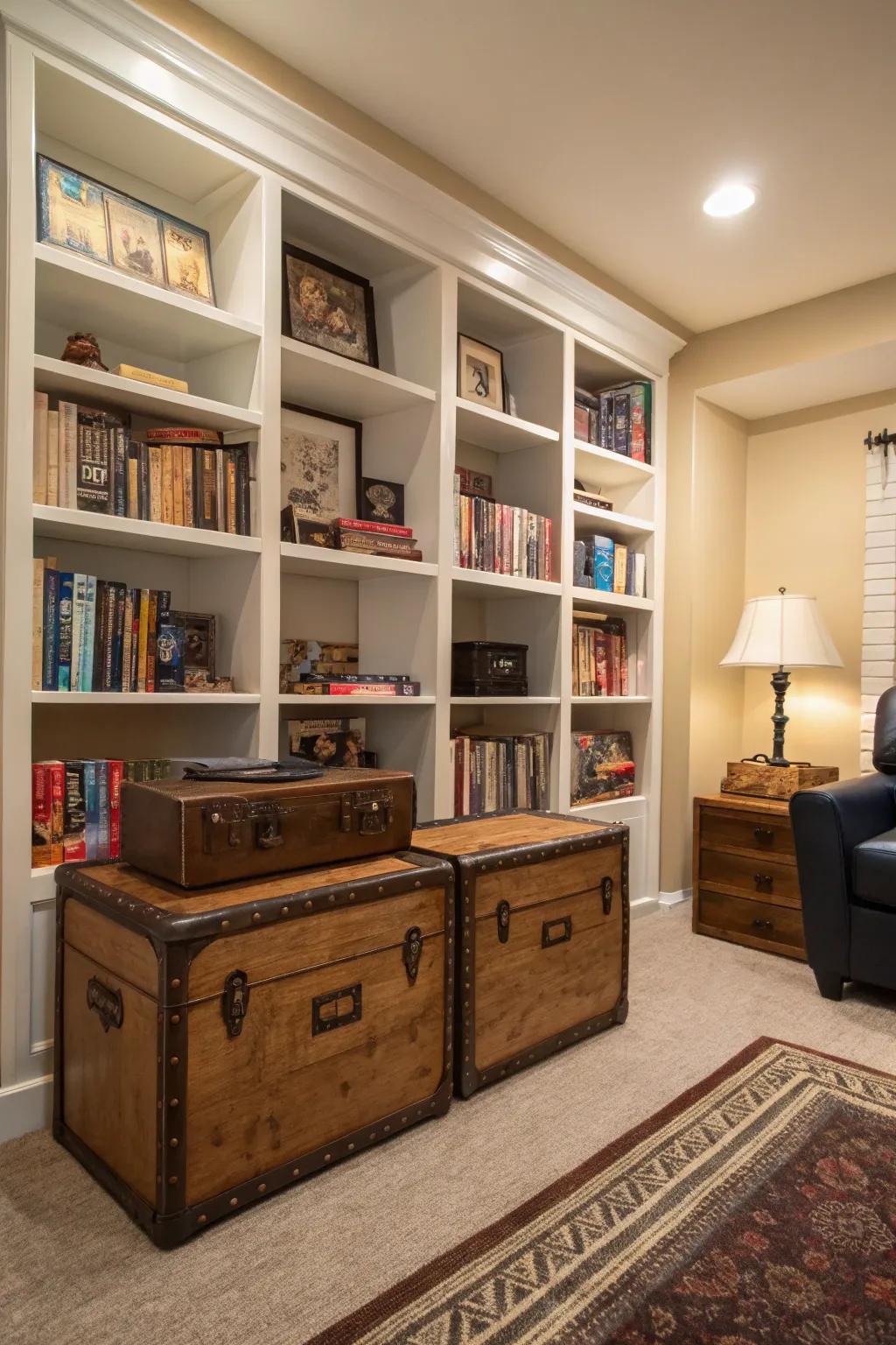 Creative storage solutions contribute to a tidy and structured gaming environment.