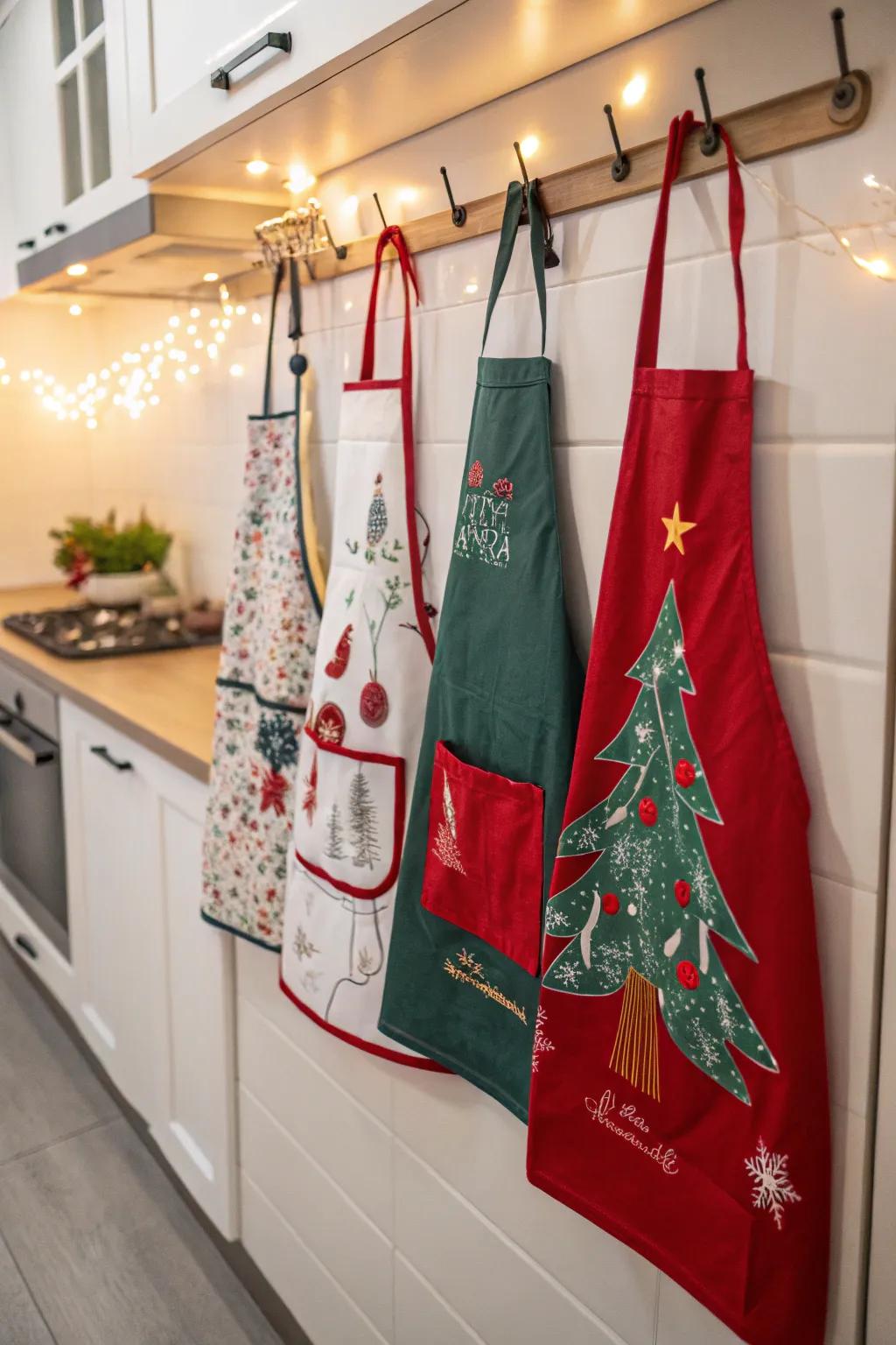 Revamp aprons seasonally for festive decor.