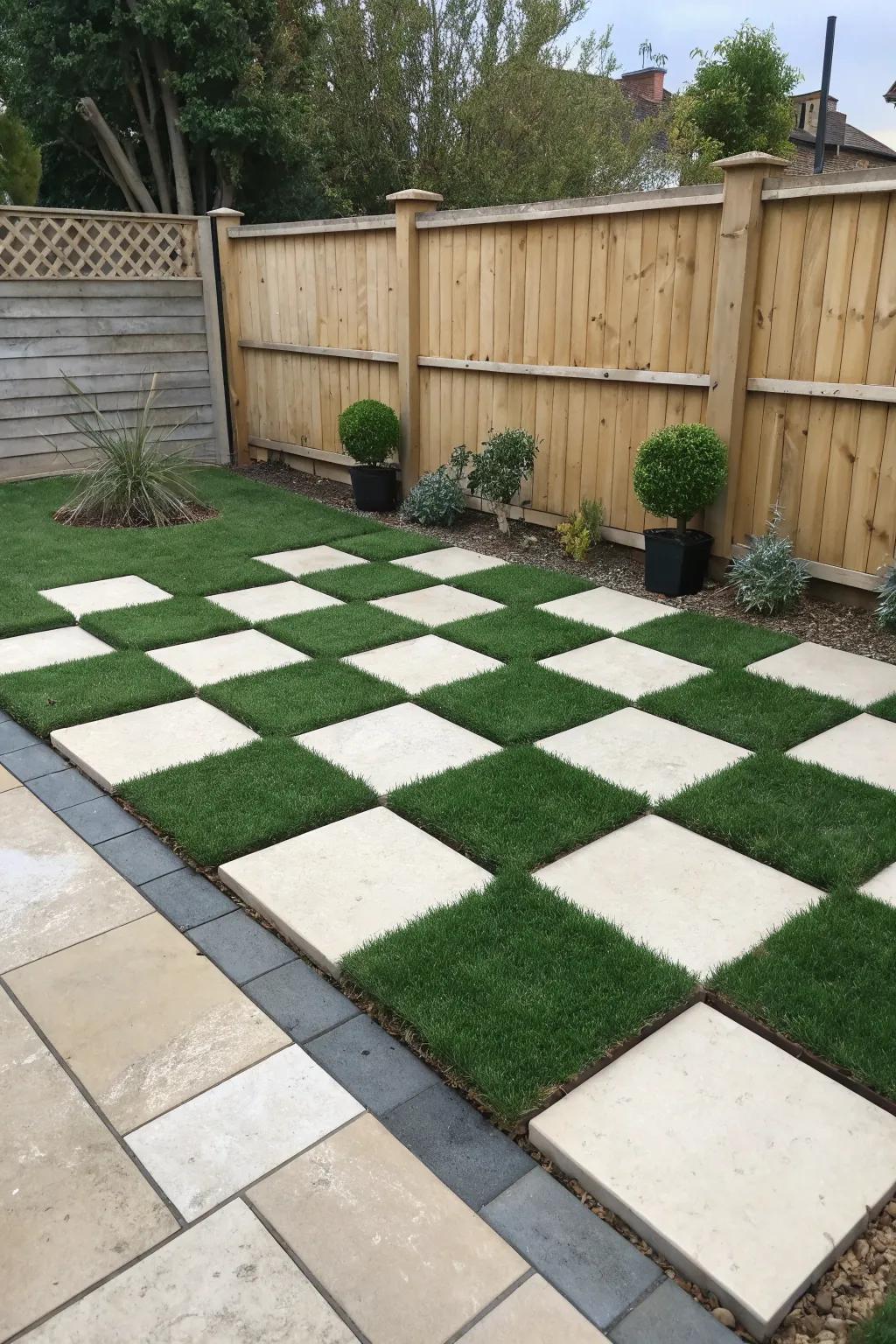 Upgrade your garden's visual charm by using a creative checkered design.