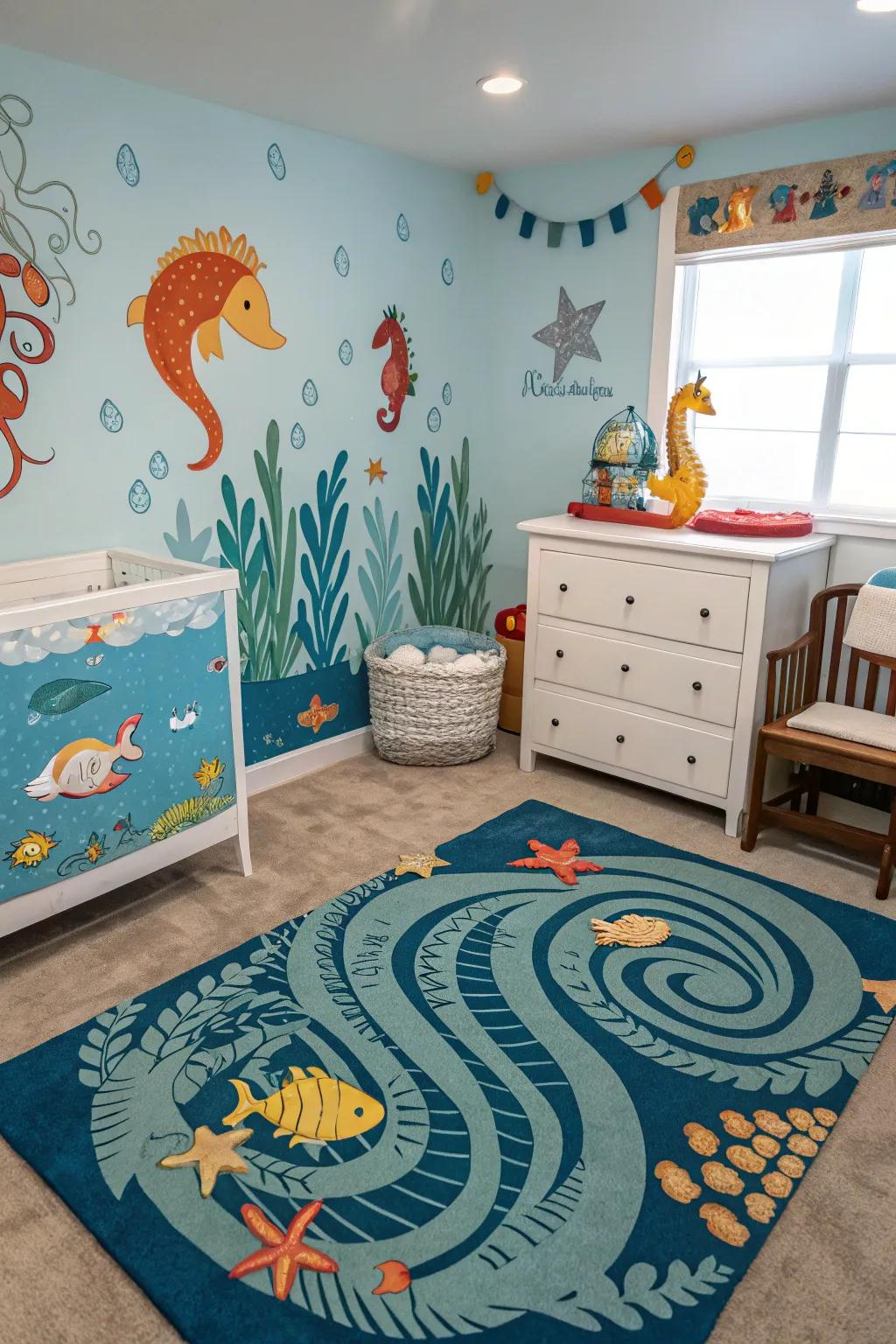 Explore the depths of the ocean with an under-the-sea-themed nursery.