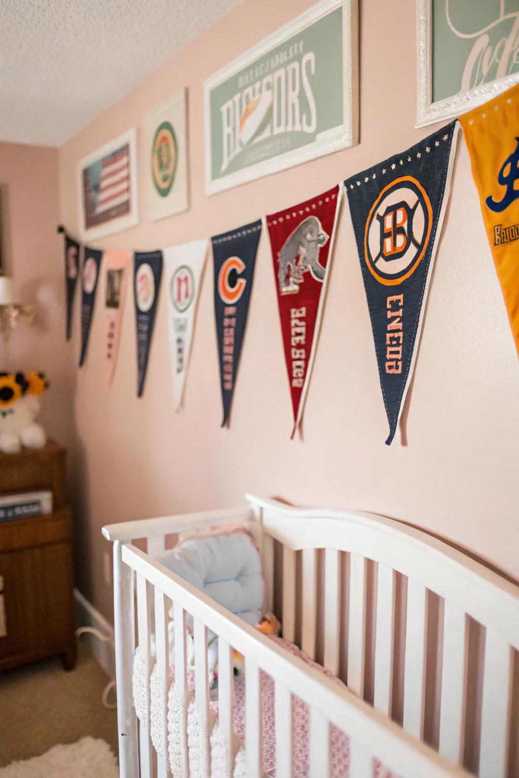 Sports decorations add a classic charm to the nursery decor.