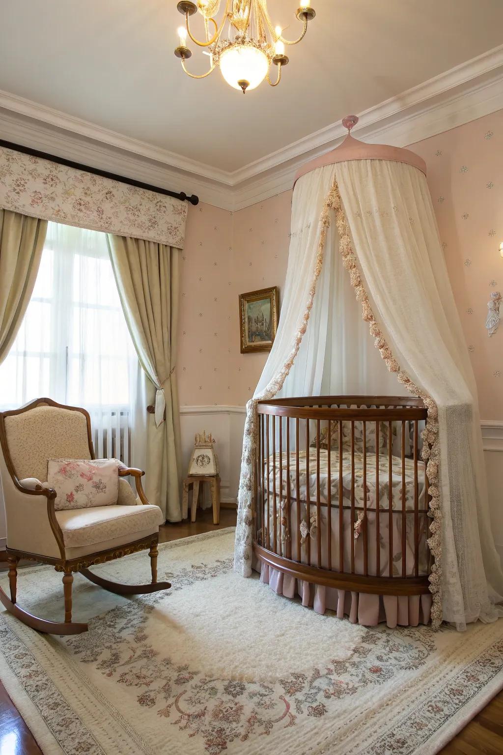 A drape over the cot provides class and identifies the baby's corner being a comfortable spot.