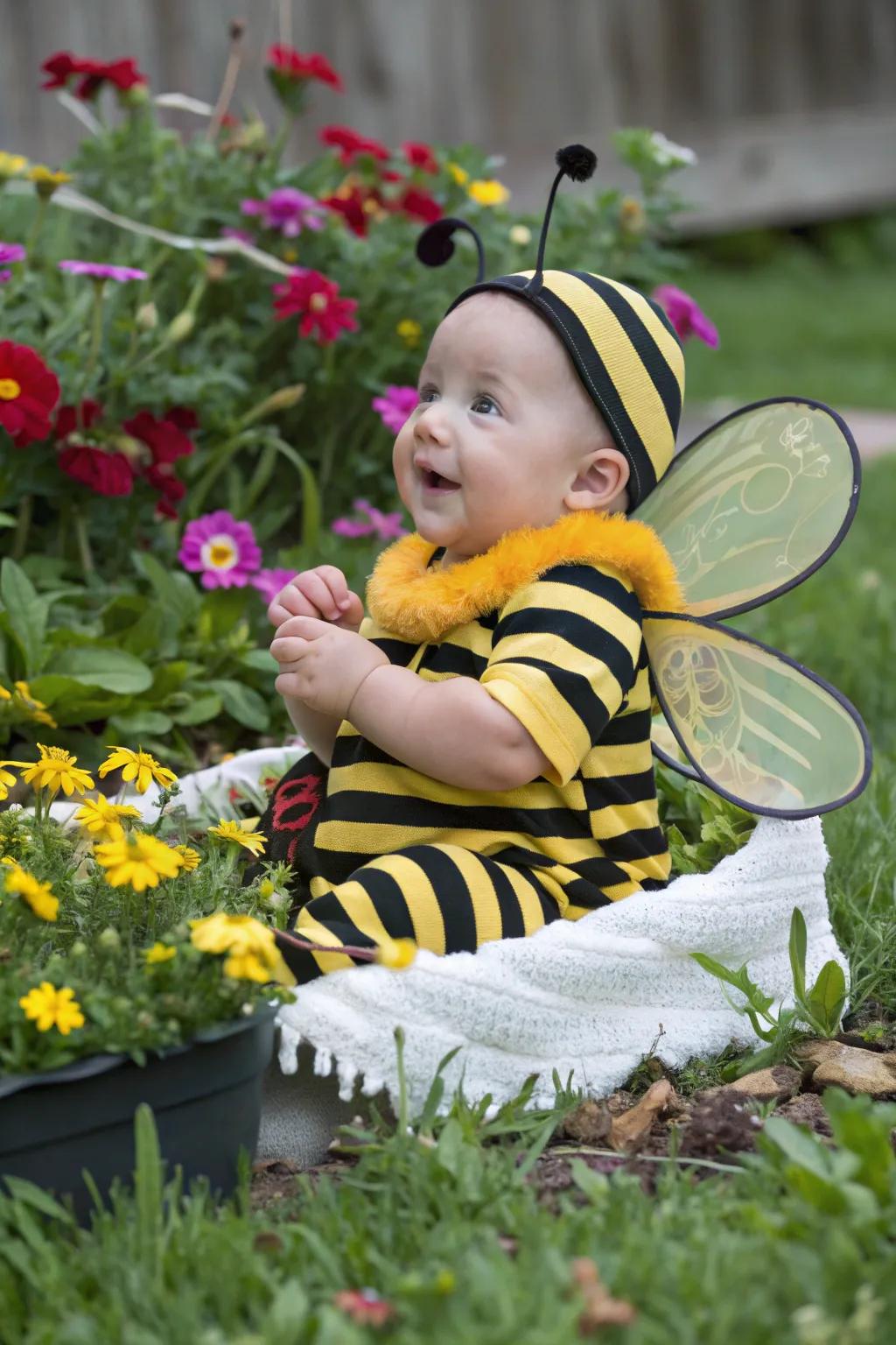Buzzing with cuteness, this little flitting costume is set for Halloween.