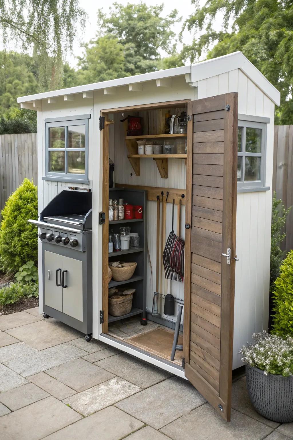Cozy and efficient: a compact BBQ shed.