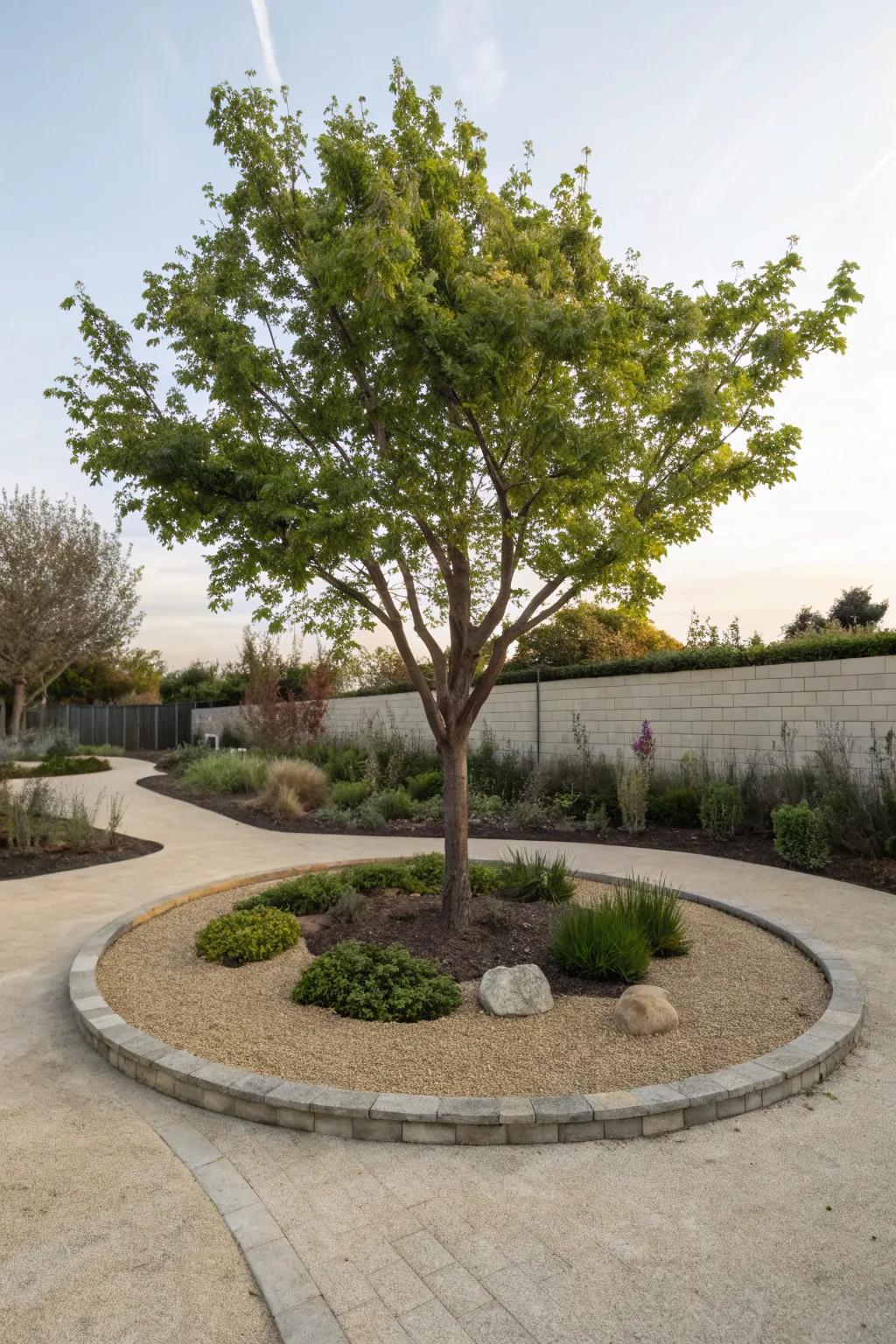 Enhance tree features with elegant decomposed granite circles.