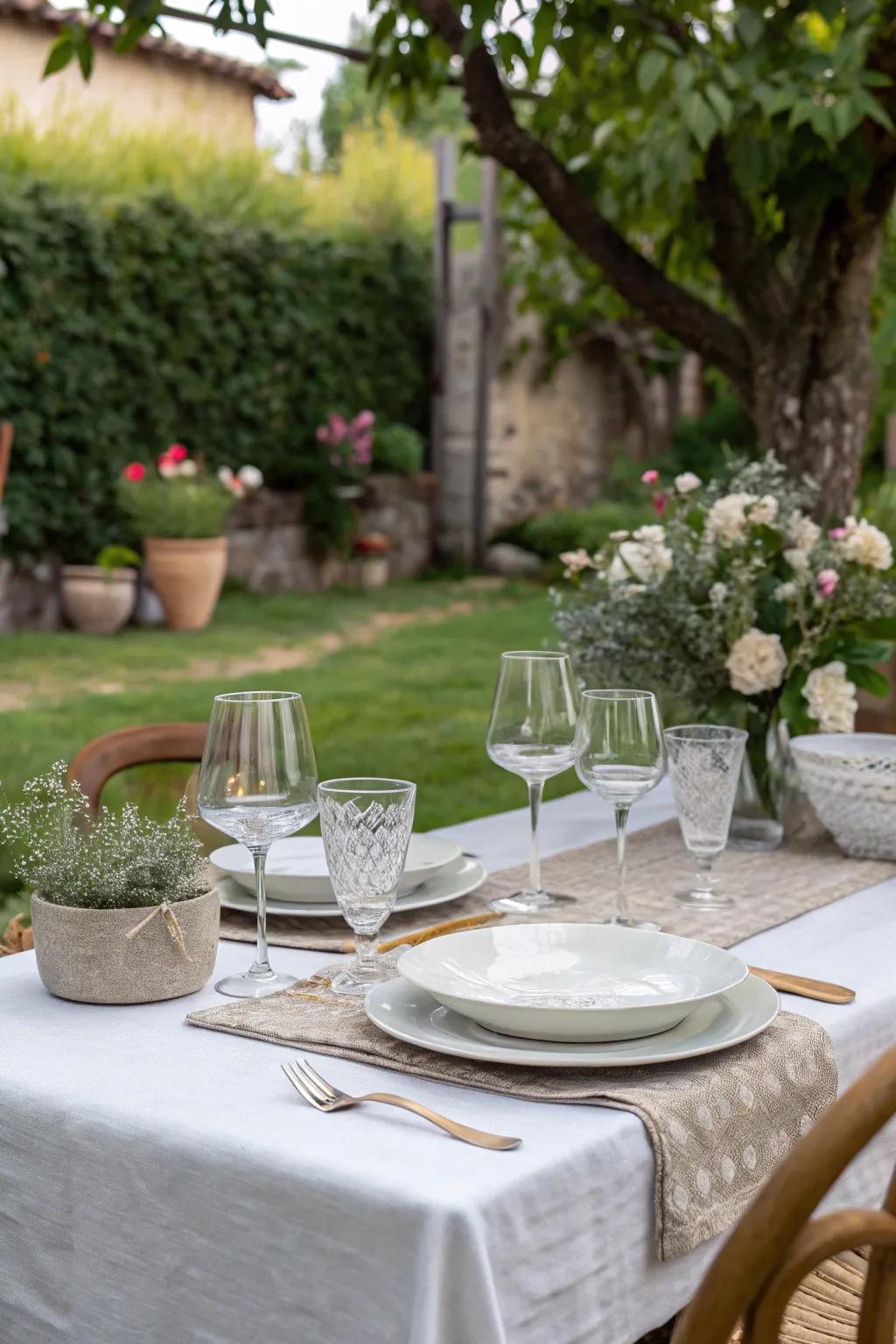 Elegant drinkware contributes an element of sophistication to al fresco dining.