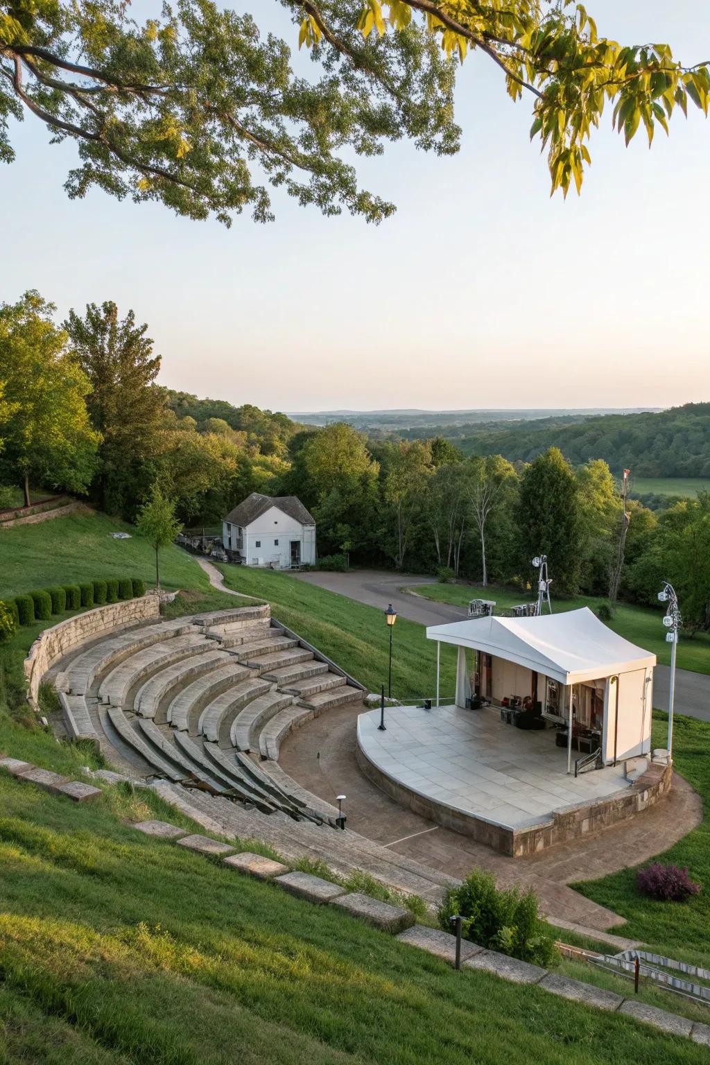An outdoor amphitheater turns a slope into an entertainment venue.