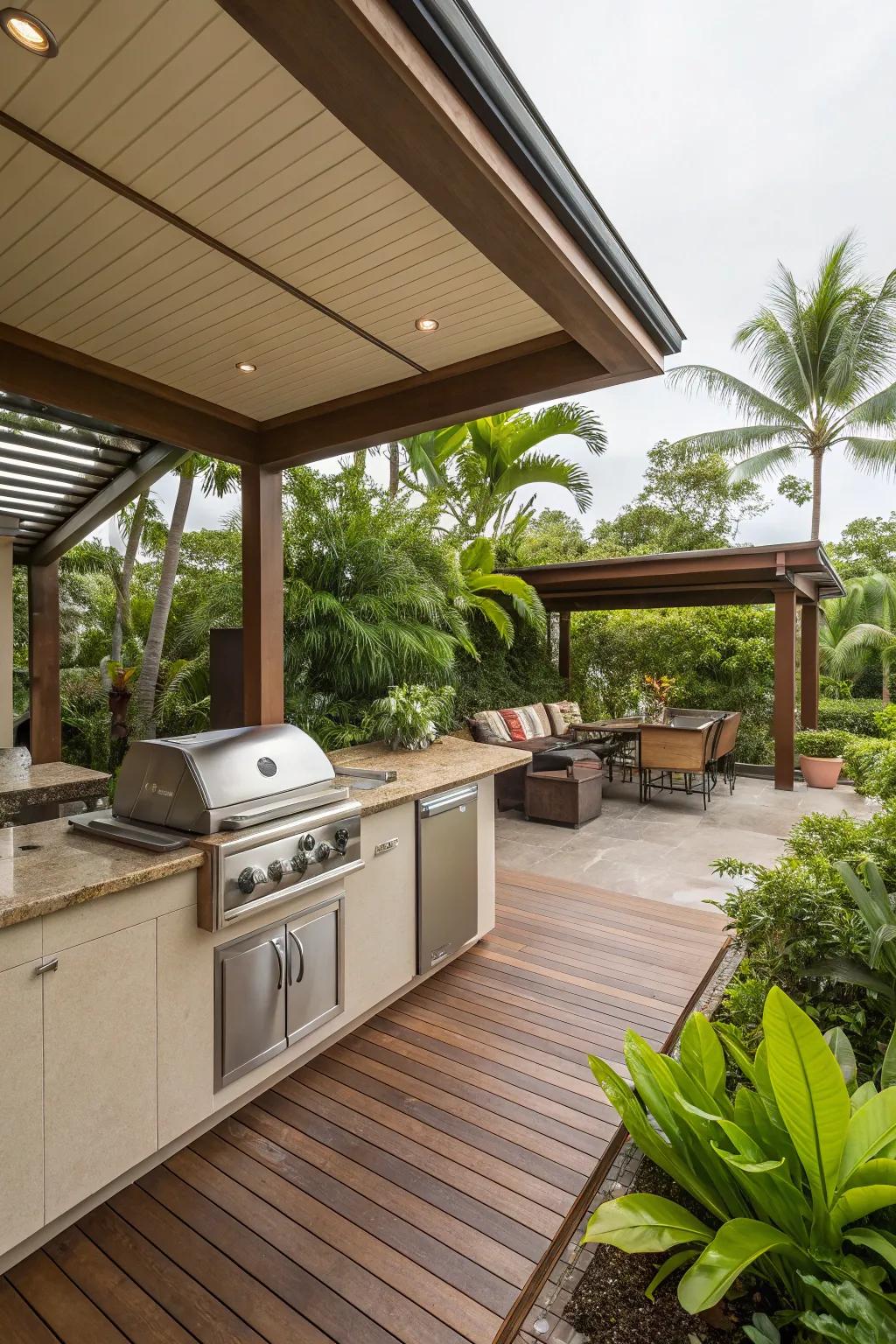 An open-air kitchen making cooking in the lanai a delightful experience.