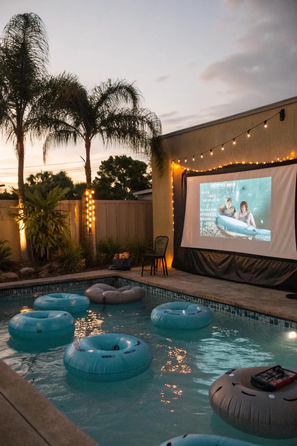 A floating poolside cinema provides a novel twist on movie nights.