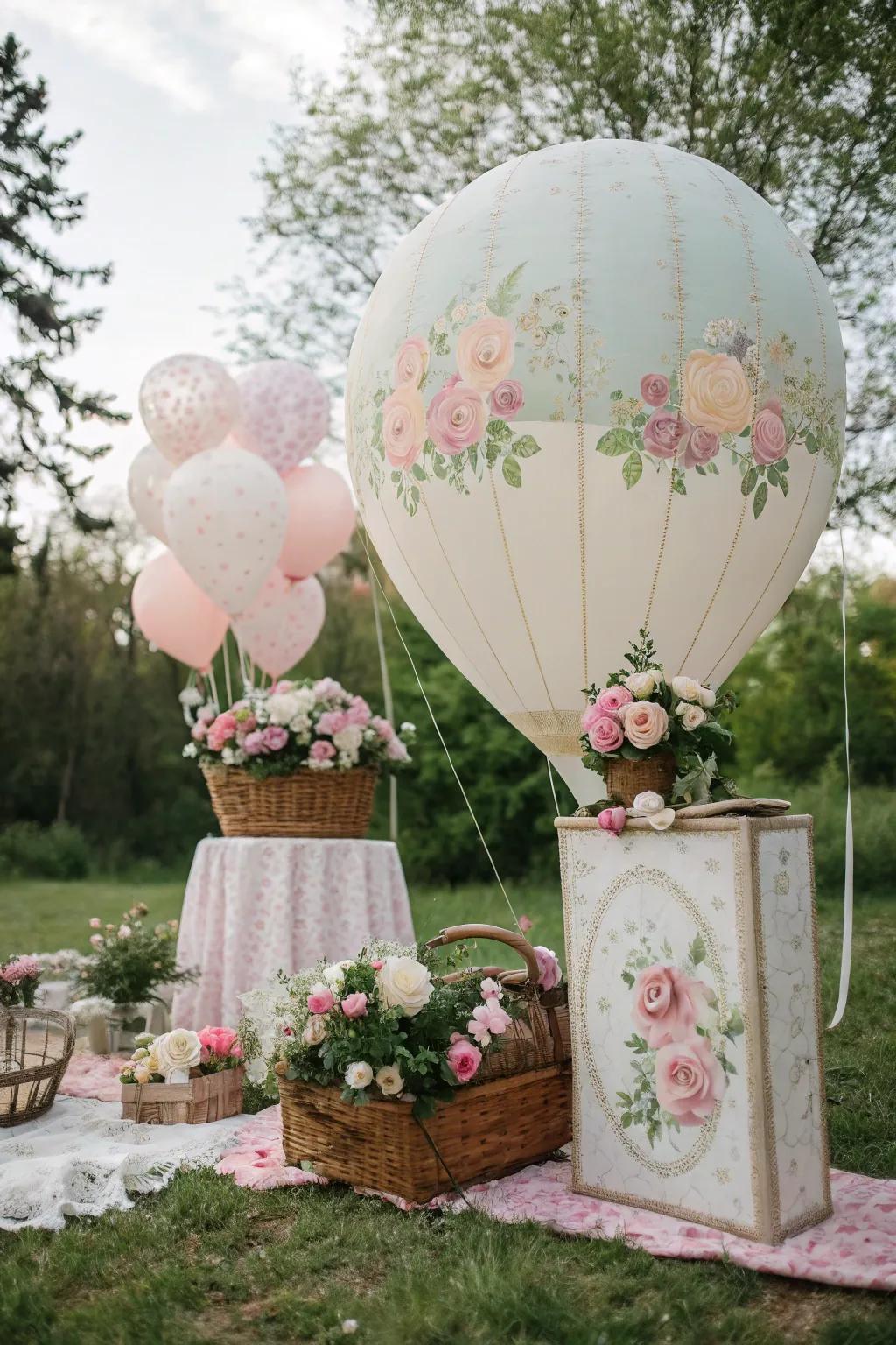 A nostalgic retro balloon backdrop showcasing timeless elegance.