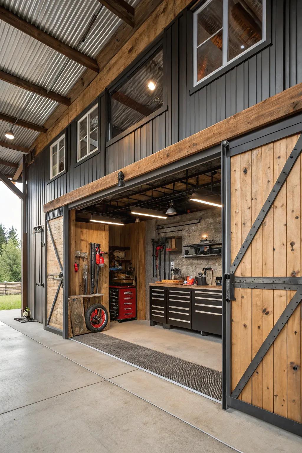 Factory elements contribute a distinctive style to this garage.
