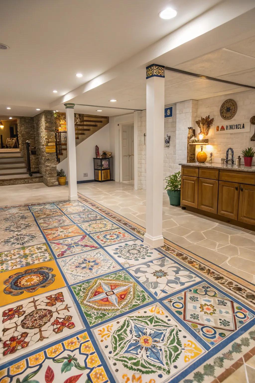 Baked clay tiles provide stylish and customizable flooring.