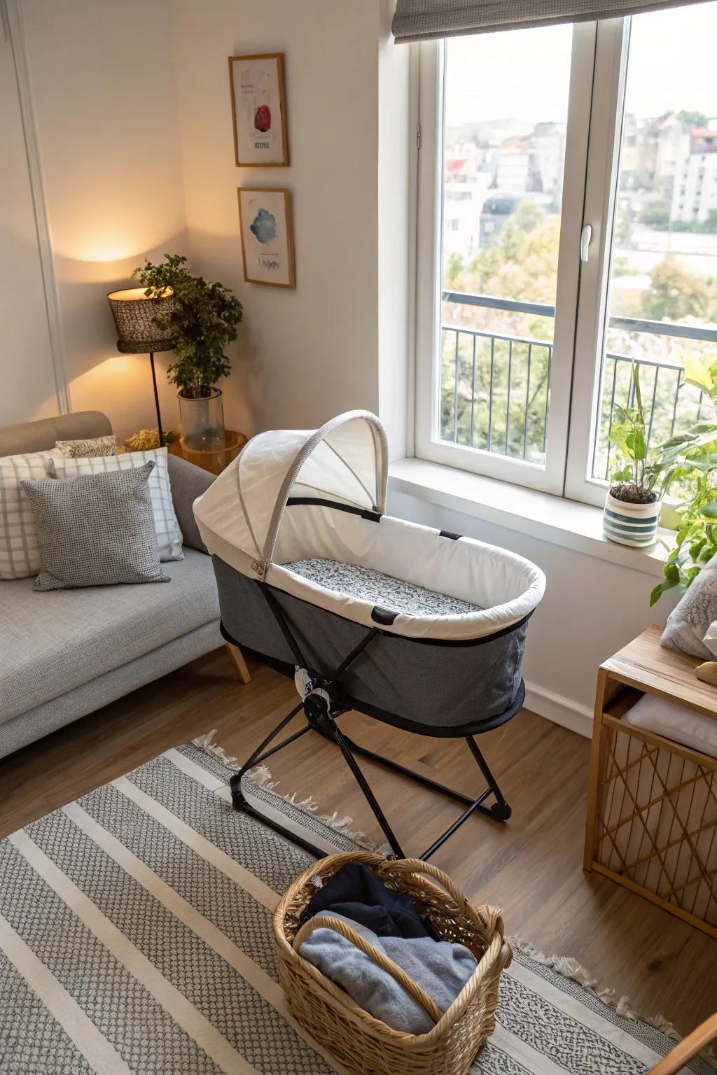Maximize room with a practical collapsible baby bed.