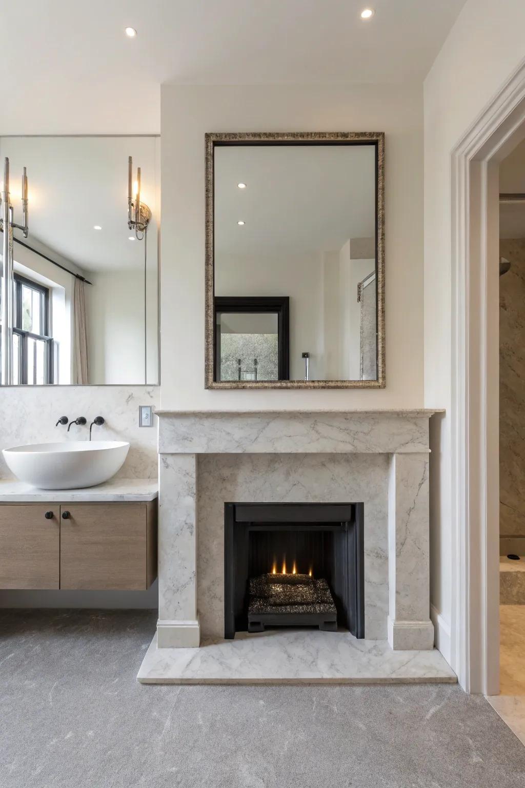 A simple hearth contributing subtle elegance to the bathing space.