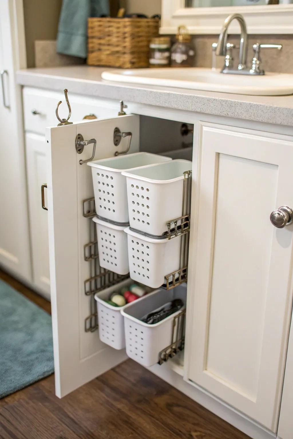 Make use of door backs for sneaky storage solutions.