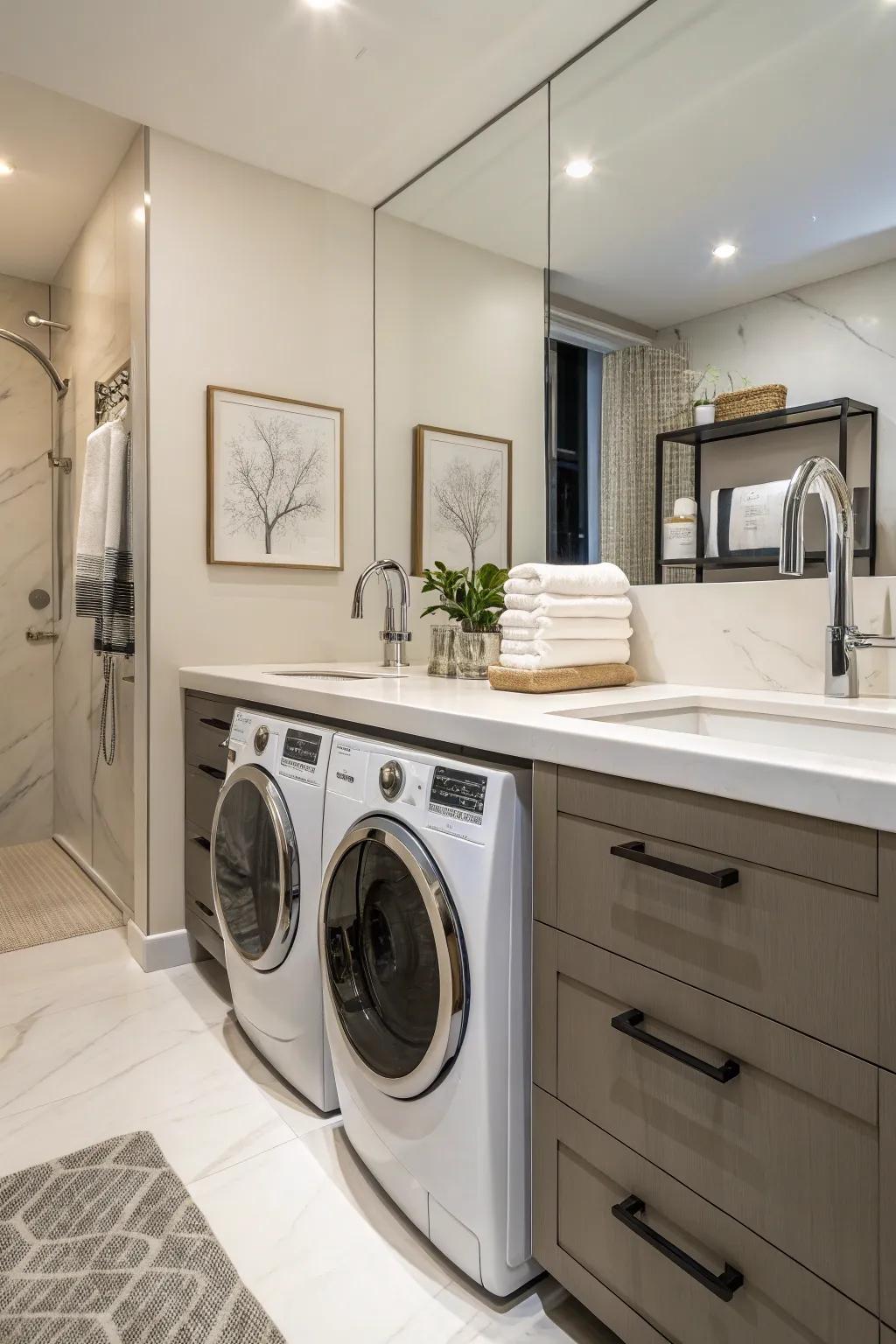Stylish fixtures adding a touch of elegance to the laundry corner.