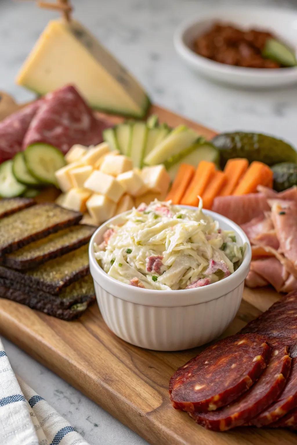 Coleslaw introduces a classic grill vibe with its creamy crispness