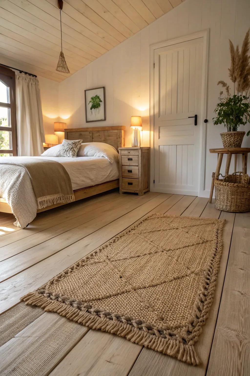 Textured rugs provide a grounding connection to the beach.