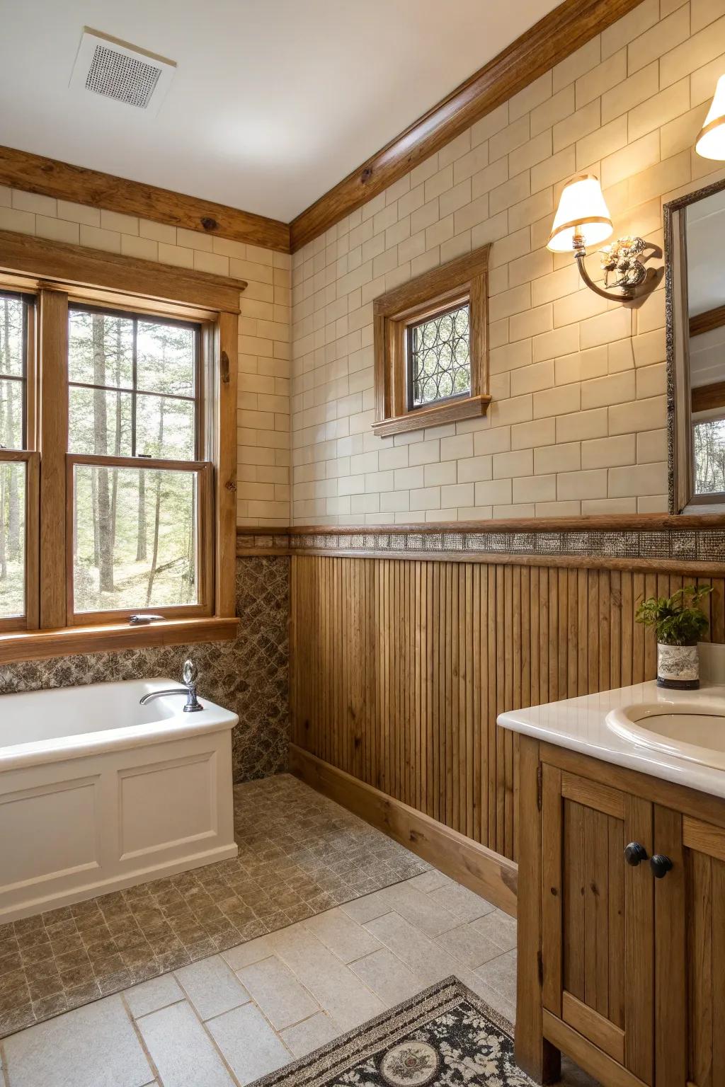 Intermixing textures using paneling produces visual intrigue.