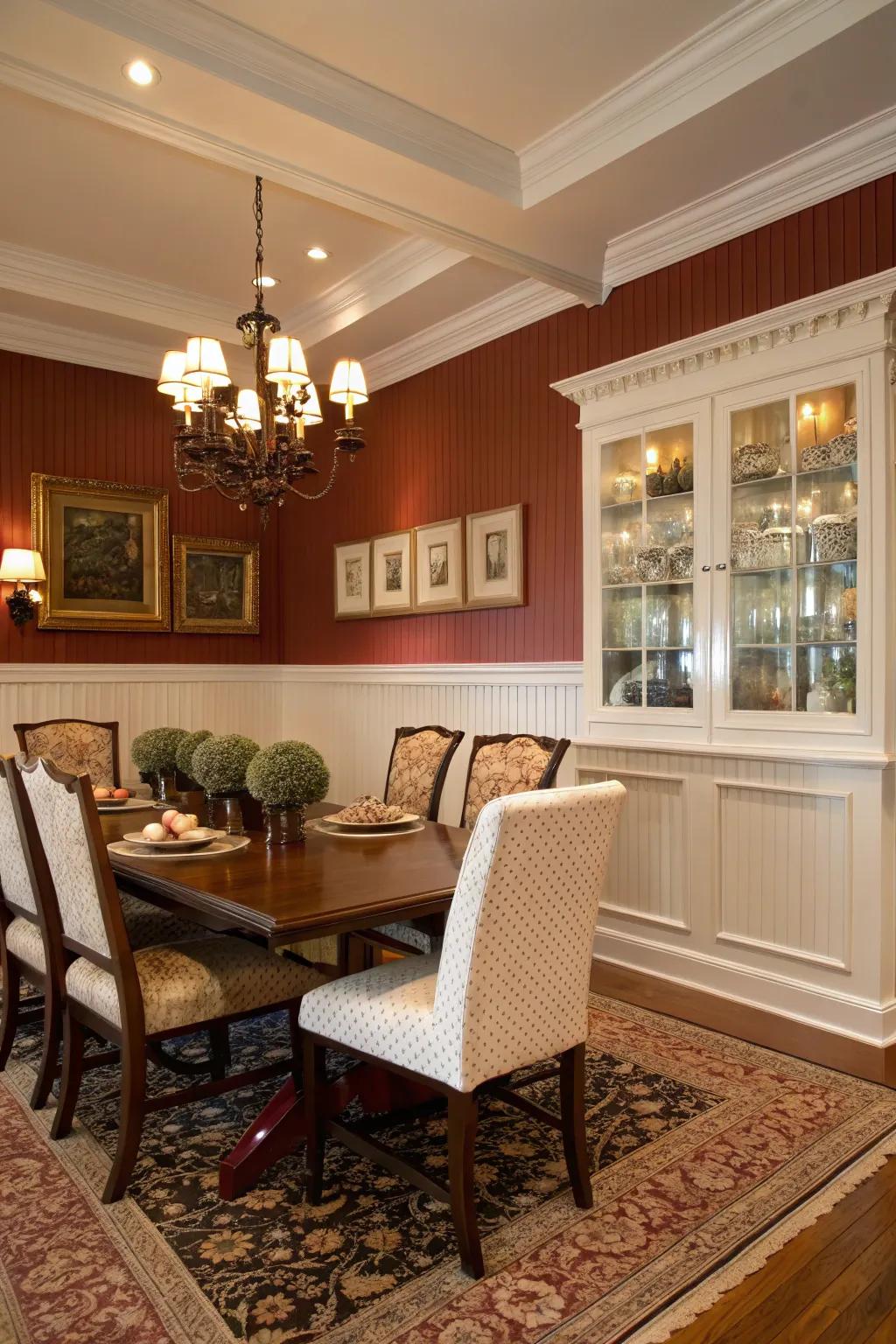 A sophisticated dining room with bold <strong>beadboard</strong> walls.” loading=”lazy” class=”pimg”>
	</picture><figcaption>A sophisticated dining room with bold <strong>beadboard</strong> walls.</figcaption></figure>
<p>Raise your dining area with full-wall <strong>beadboard</strong> painted in a striking color. I cherish how it contributes class and crafts the ideal backdrop for artwork.</p>
<h3>You might like:</h3>
<ul class=