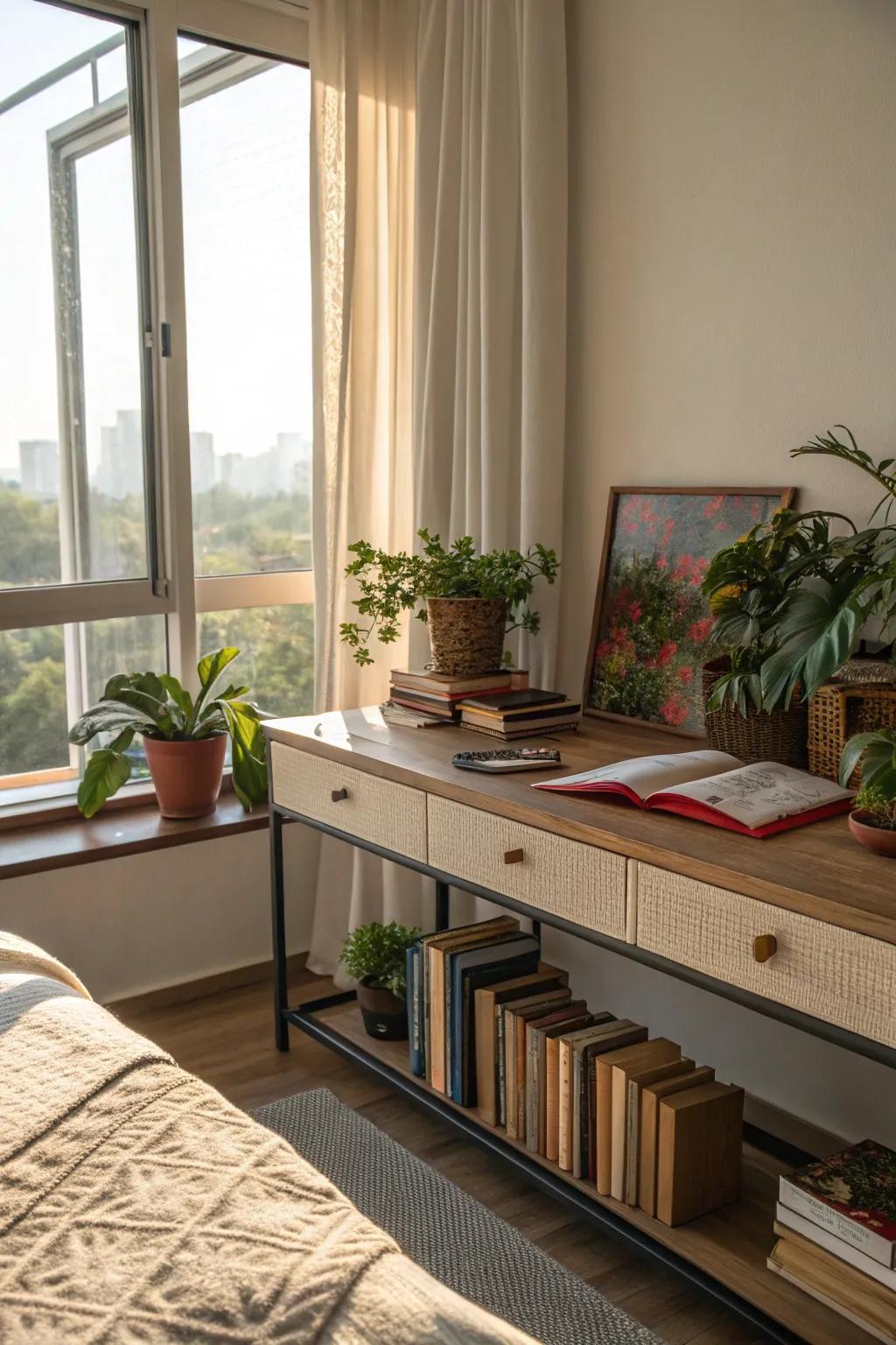 A console desk delivers multifunctionality and style.