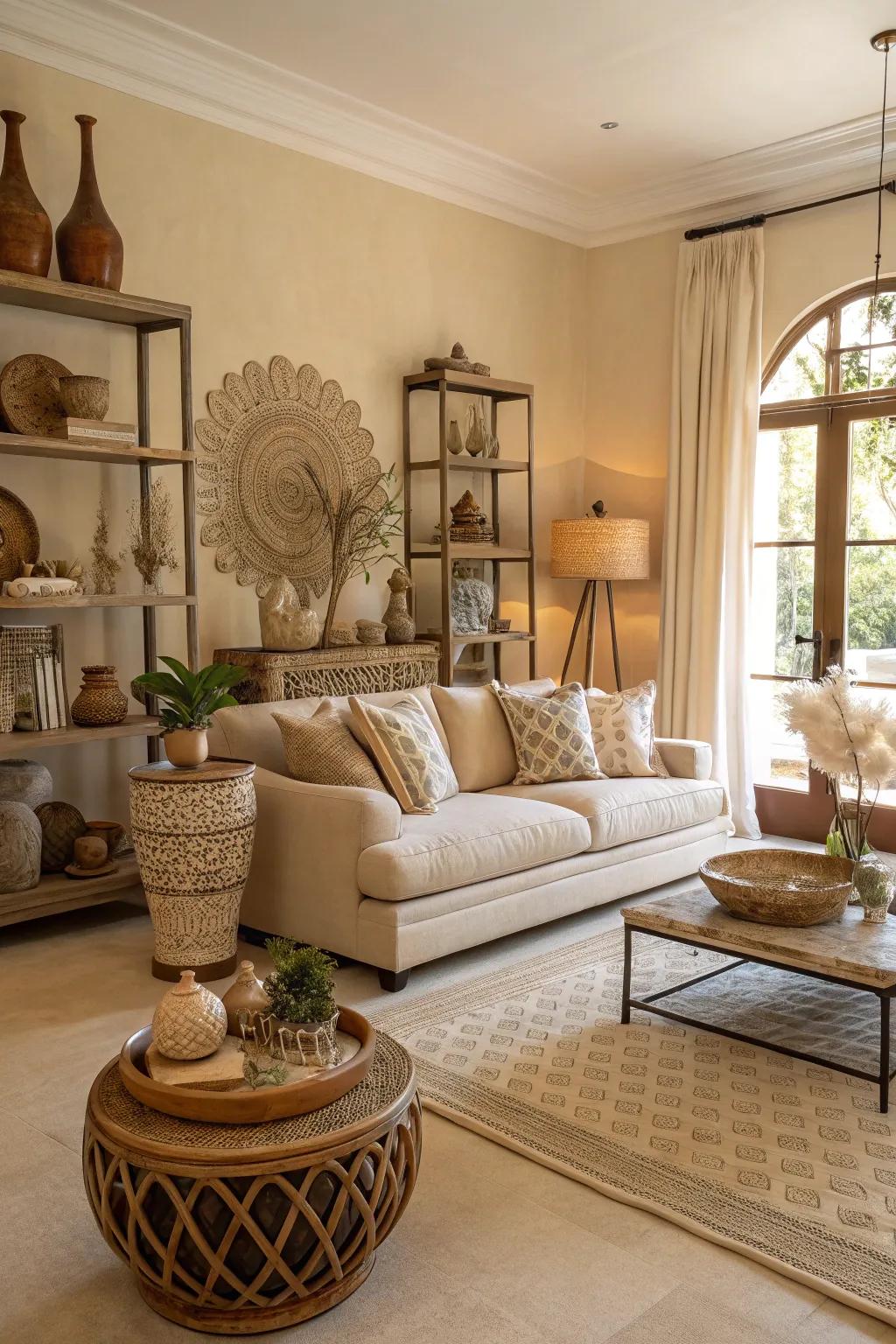 Tasteful accessories enhance the charm of the room.