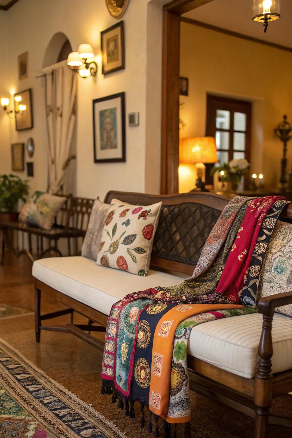 DIY cushions utilizing retro fabrics for a personalized effect.