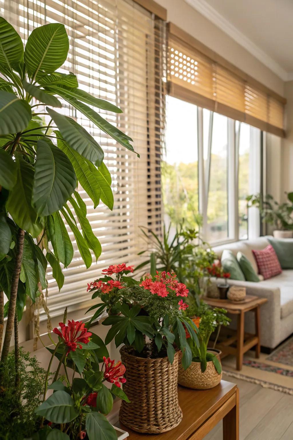 Coverings blending in harmony with indoor plants.