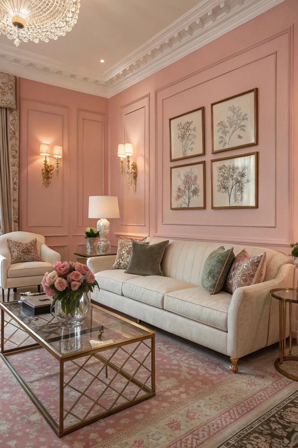 Subtle pink tones create a sense of peace and elegance