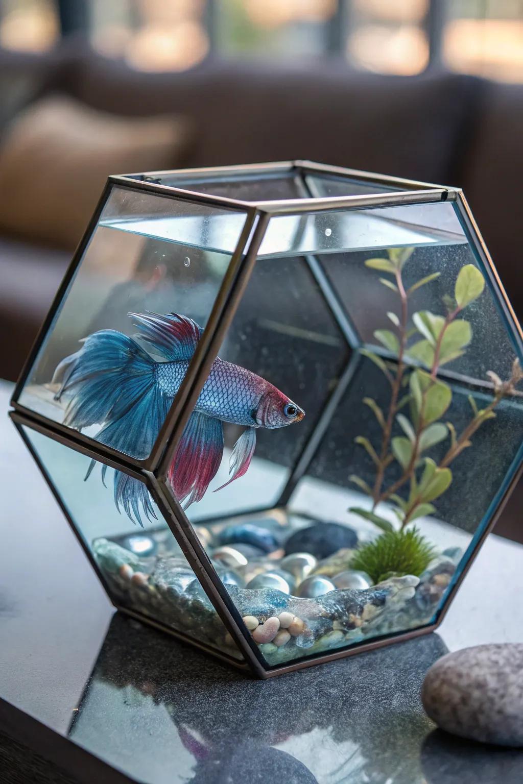 A geometric hexagon tank introduces visual appeal to your home.