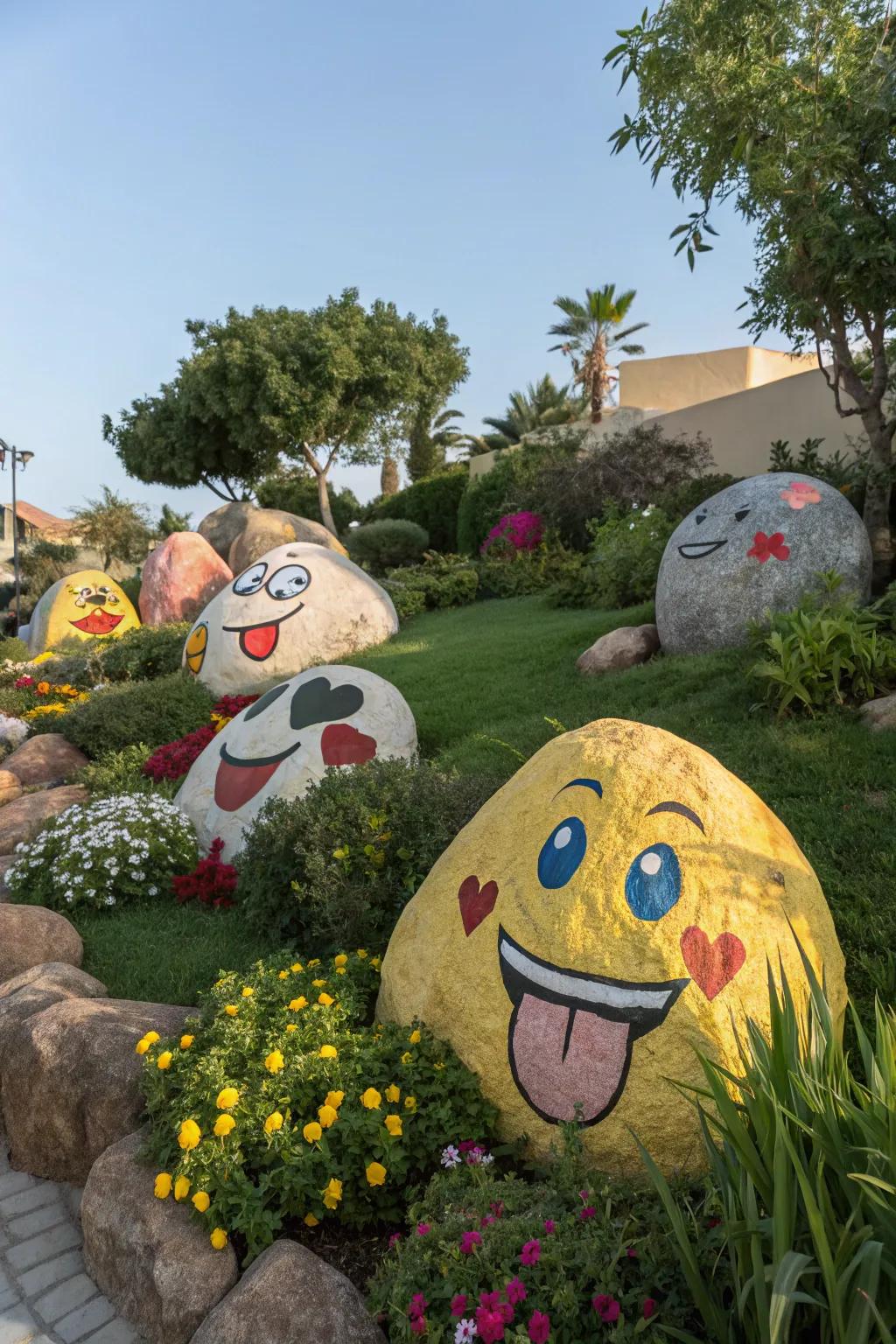 Add fun to your garden with expressive graphic rocks.