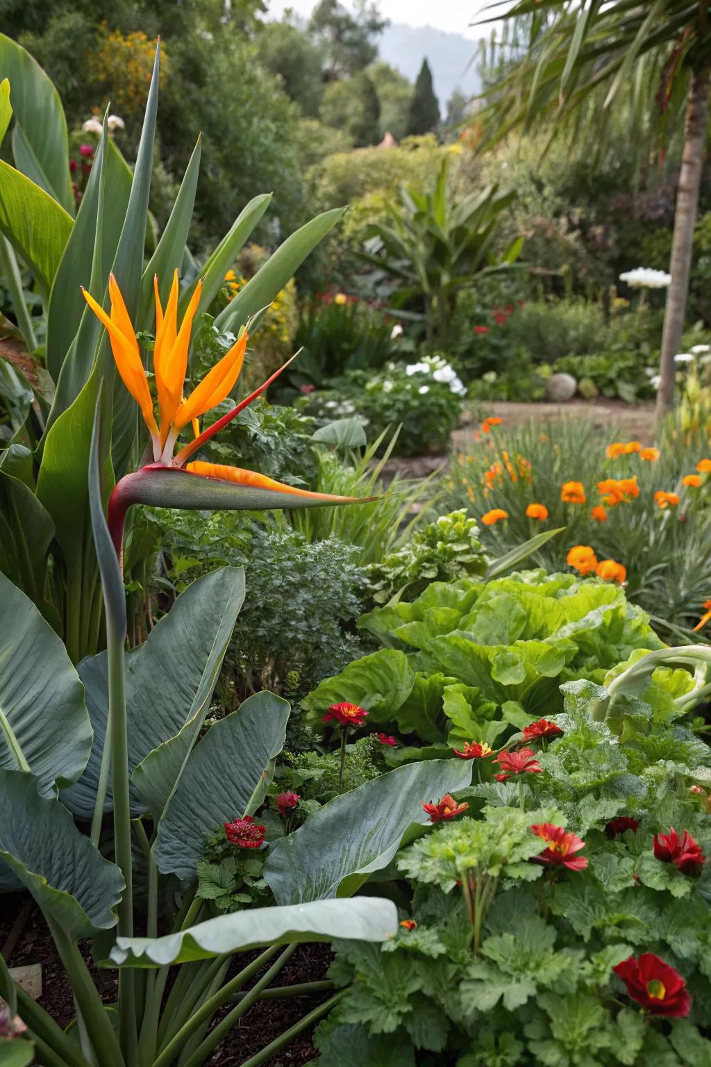 Merge beauty and function by featuring Bird of Paradise in an edible garden.